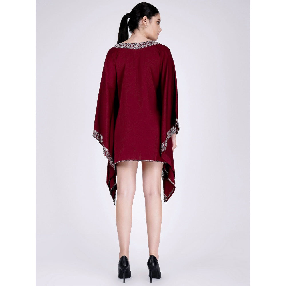 First Resort by Ramola Bachchan Maroon Embellished Kaftan Top