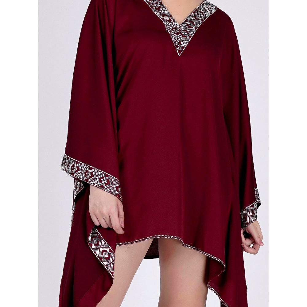 First Resort by Ramola Bachchan Maroon Embellished Kaftan Top