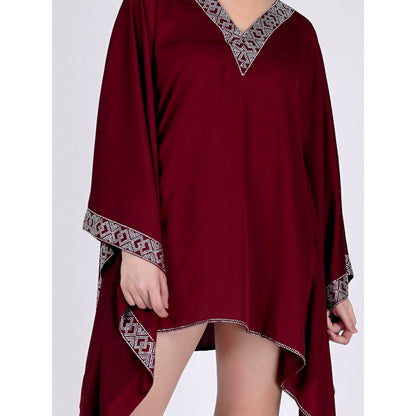 First Resort by Ramola Bachchan Maroon Embellished Kaftan Top