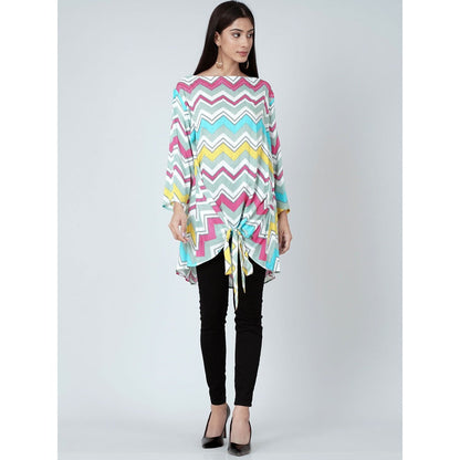 First Resort by Ramola Bachchan Blue And Pink Chevron Kaftan Top