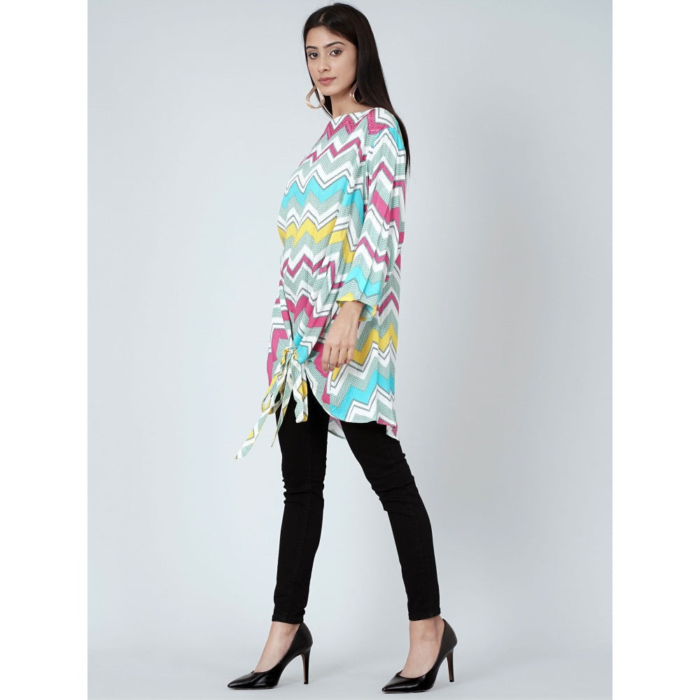 First Resort by Ramola Bachchan Blue And Pink Chevron Kaftan Top