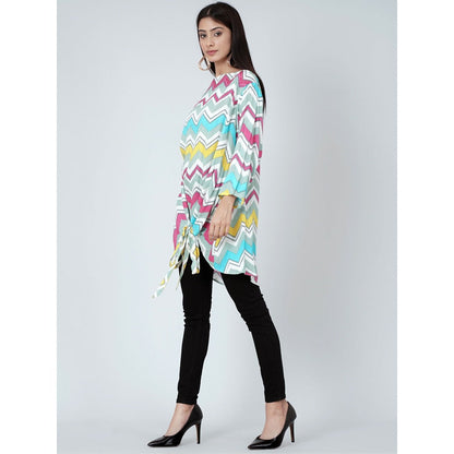 First Resort by Ramola Bachchan Blue And Pink Chevron Kaftan Top