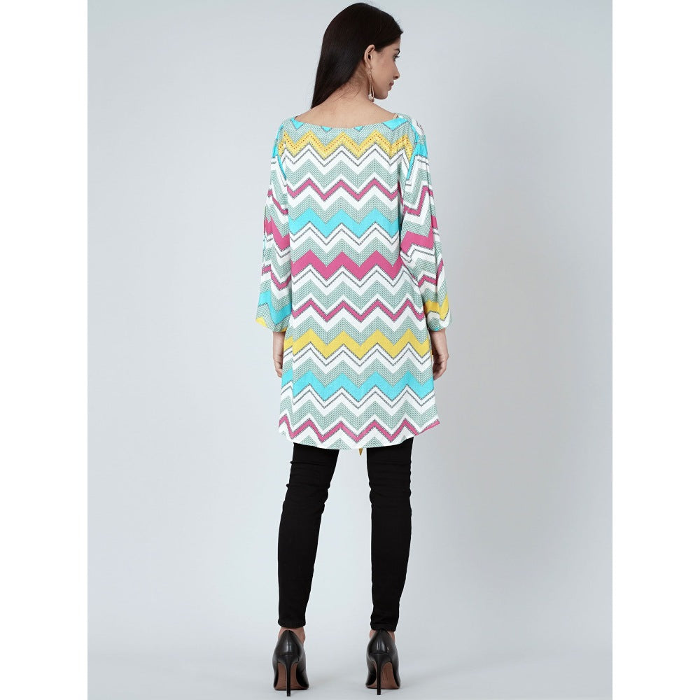 First Resort by Ramola Bachchan Blue And Pink Chevron Kaftan Top