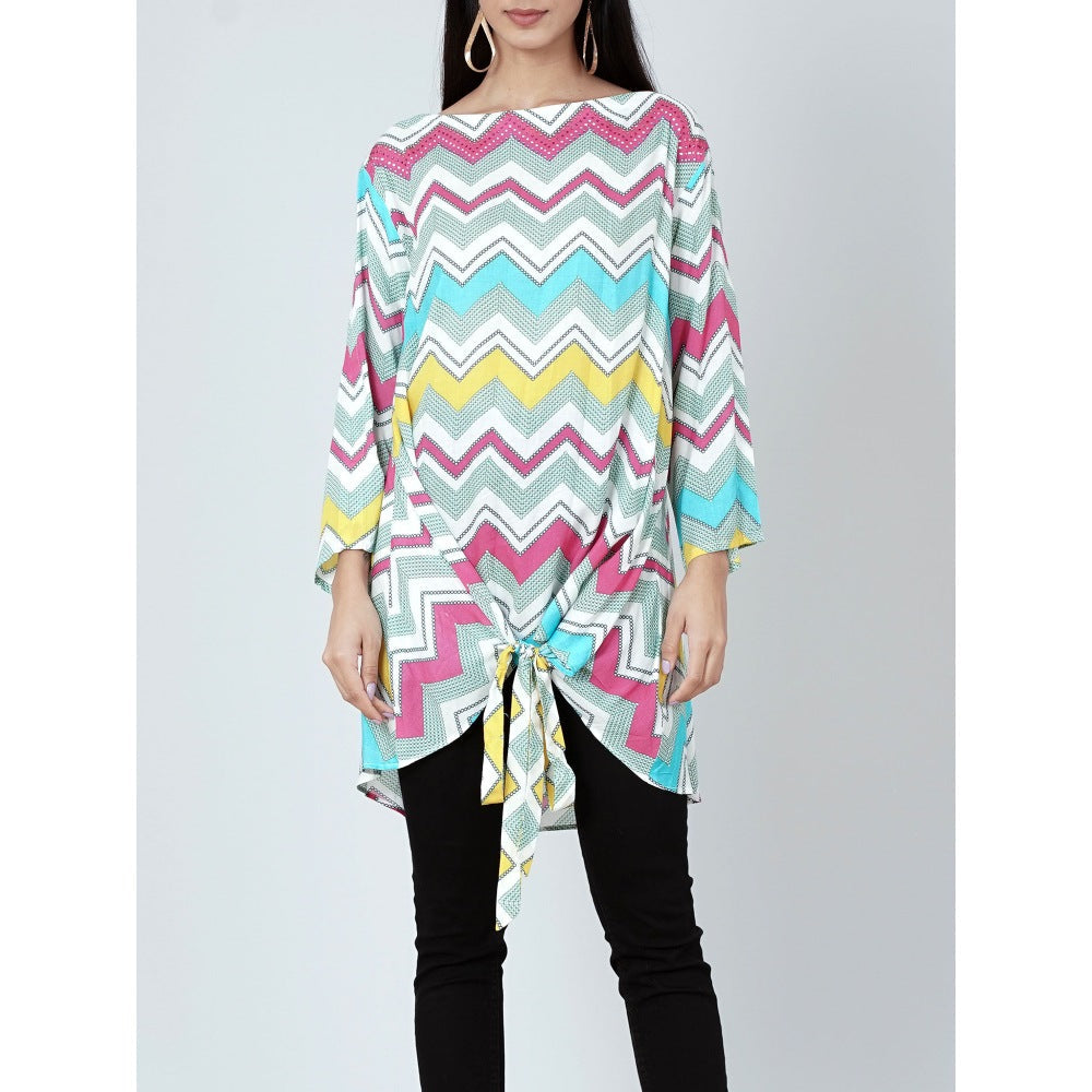 First Resort by Ramola Bachchan Blue And Pink Chevron Kaftan Top