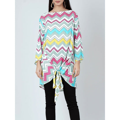 First Resort by Ramola Bachchan Blue And Pink Chevron Kaftan Top