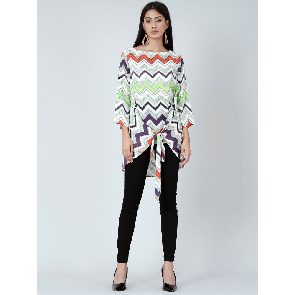 First Resort by Ramola Bachchan Orange And Green Chevron Kaftan Top