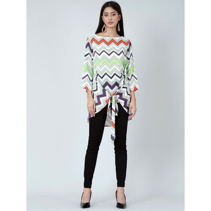 First Resort by Ramola Bachchan Orange And Green Chevron Kaftan Top