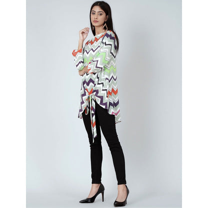First Resort by Ramola Bachchan Orange And Green Chevron Kaftan Top