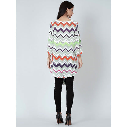 First Resort by Ramola Bachchan Orange And Green Chevron Kaftan Top