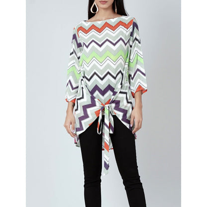 First Resort by Ramola Bachchan Orange And Green Chevron Kaftan Top