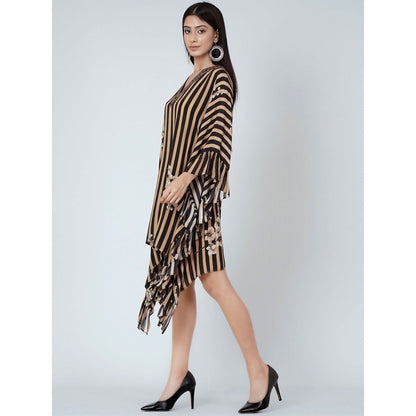 First Resort by Ramola Bachchan Black And Caramel Embellished Floral Frill Kaftan Tunic