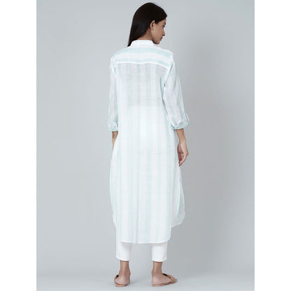 First Resort by Ramola Bachchan White And Green Embroidered Shirt Style Kurta