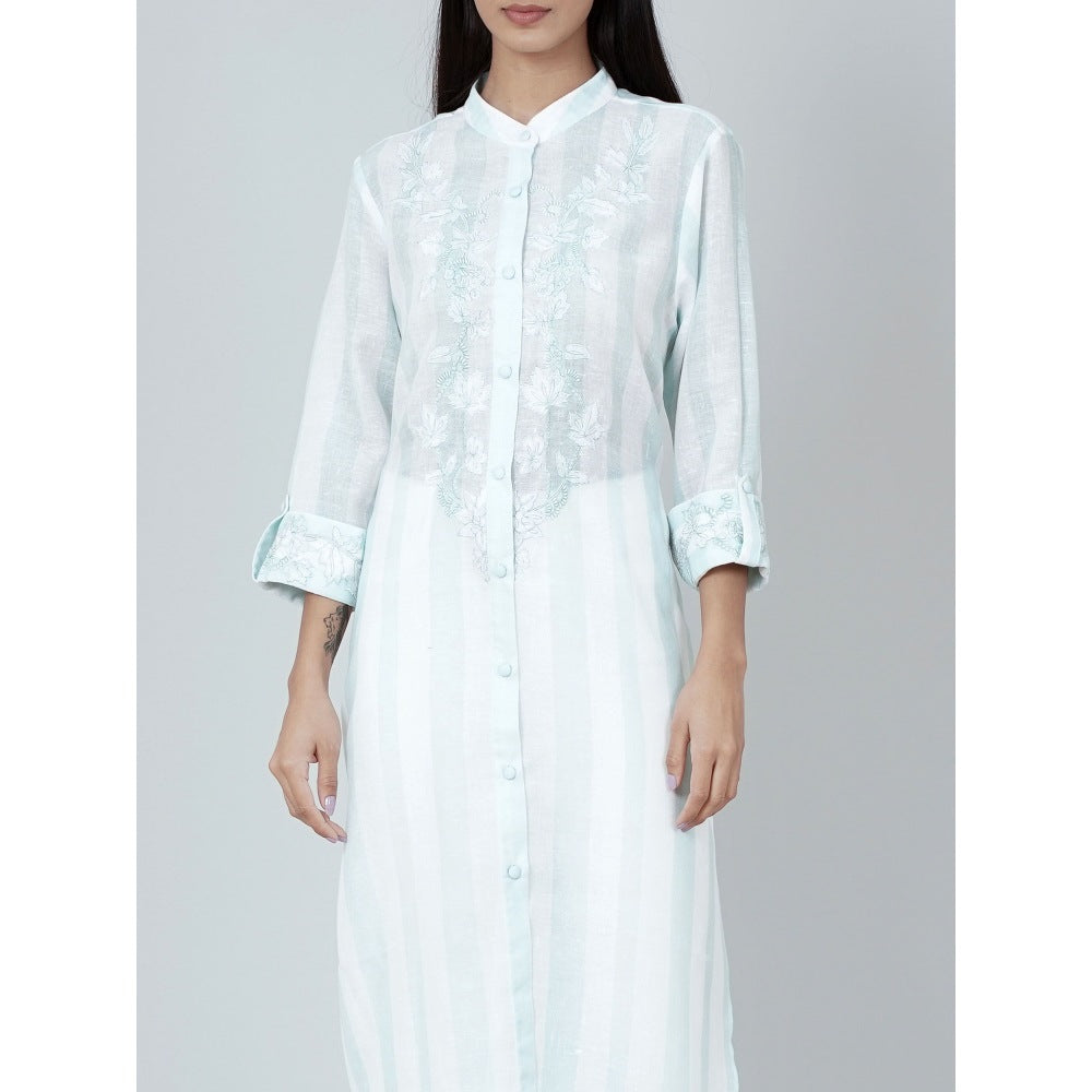 First Resort by Ramola Bachchan White And Green Embroidered Shirt Style Kurta