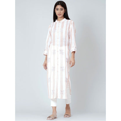 First Resort by Ramola Bachchan White And Rust Embroidered Shirt Style Kurta