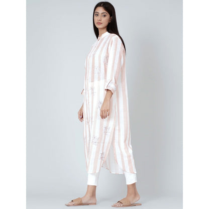 First Resort by Ramola Bachchan White And Rust Embroidered Shirt Style Kurta