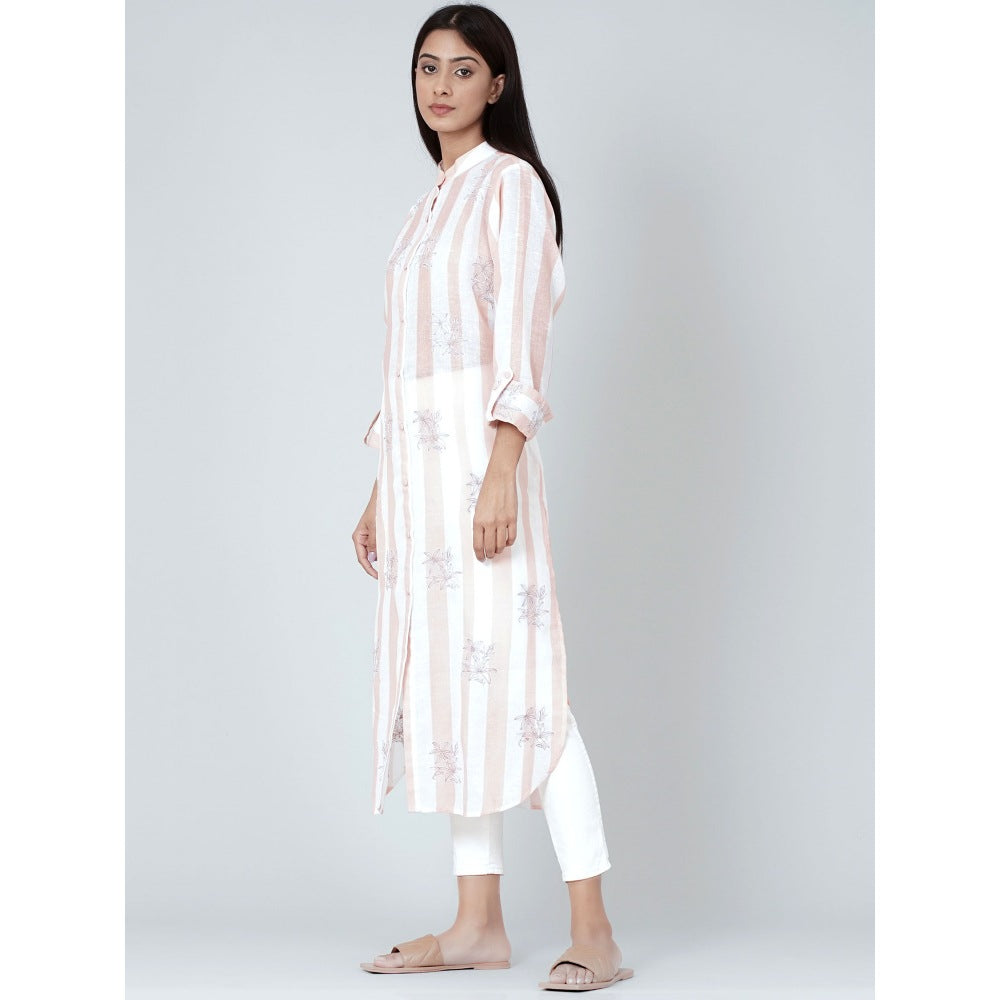 First Resort by Ramola Bachchan White And Rust Embroidered Shirt Style Kurta
