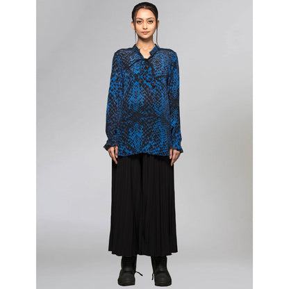 First Resort by Ramola Bachchan Dark Blue Animal Print Lace-Up Top