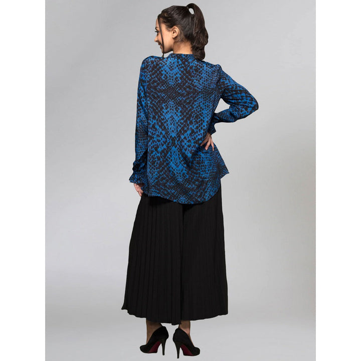 First Resort by Ramola Bachchan Dark Blue Animal Print Lace-Up Top