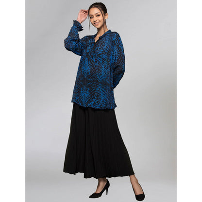 First Resort by Ramola Bachchan Dark Blue Animal Print Lace-Up Top