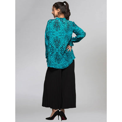 First Resort by Ramola Bachchan Dark Green Animal Print Lace-Up Top