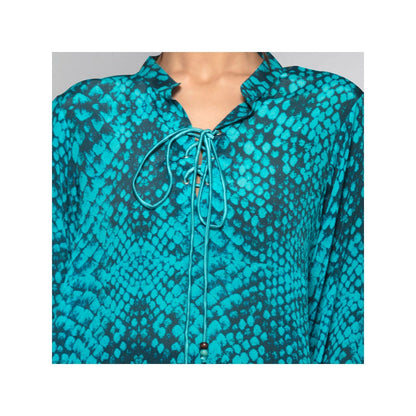 First Resort by Ramola Bachchan Dark Green Animal Print Lace-Up Top