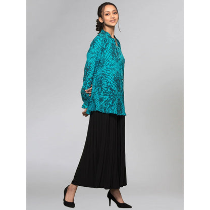 First Resort by Ramola Bachchan Dark Green Animal Print Lace-Up Top