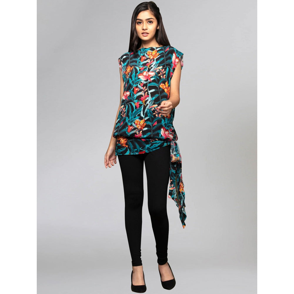 First Resort by Ramola Bachchan Black Tropical Print Top