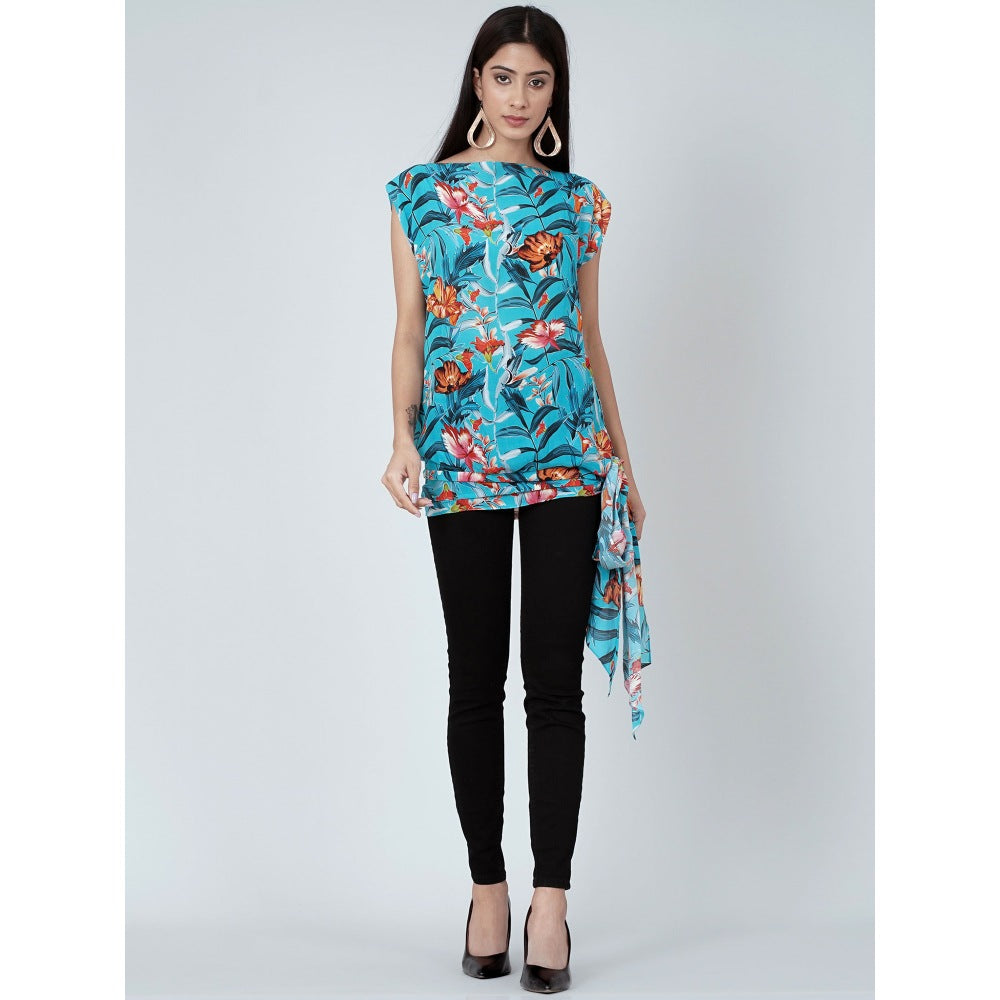 First Resort by Ramola Bachchan Blue Tropical Print Top