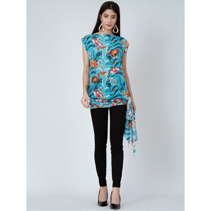 First Resort by Ramola Bachchan Blue Tropical Print Top