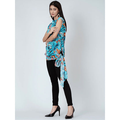 First Resort by Ramola Bachchan Blue Tropical Print Top