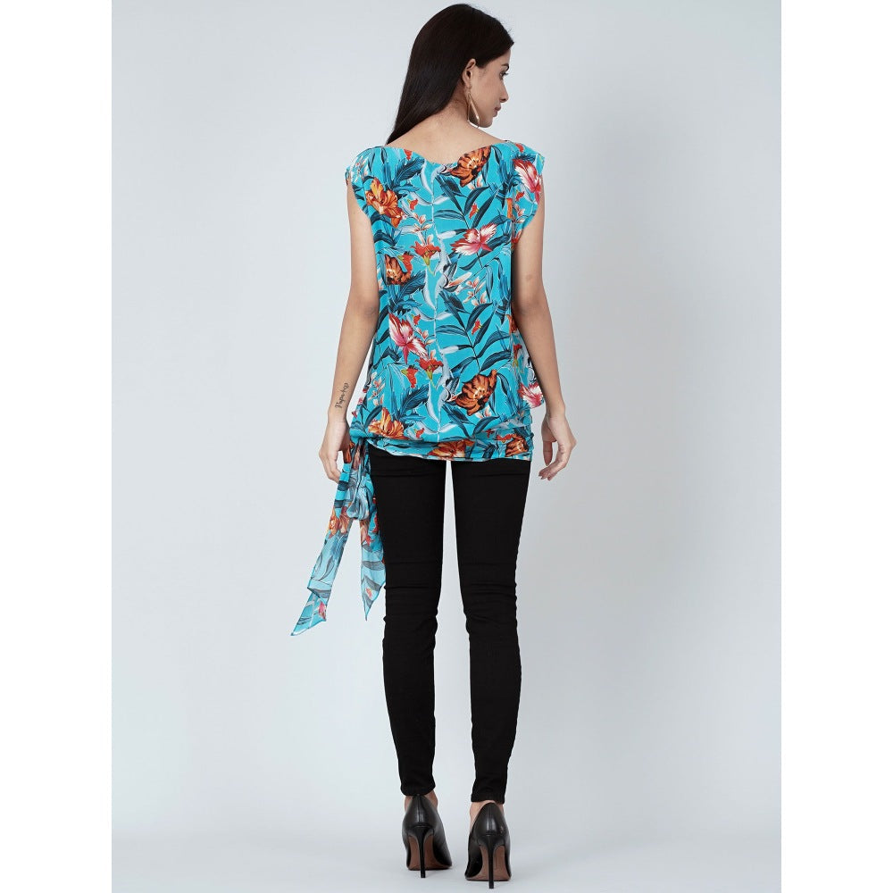 First Resort by Ramola Bachchan Blue Tropical Print Top