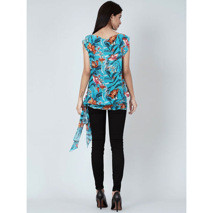 First Resort by Ramola Bachchan Blue Tropical Print Top