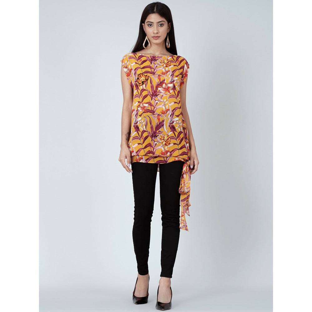 First Resort by Ramola Bachchan Yellow Tropical Print Top