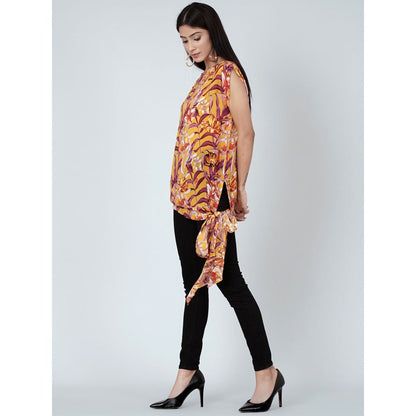 First Resort by Ramola Bachchan Yellow Tropical Print Top
