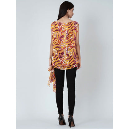 First Resort by Ramola Bachchan Yellow Tropical Print Top