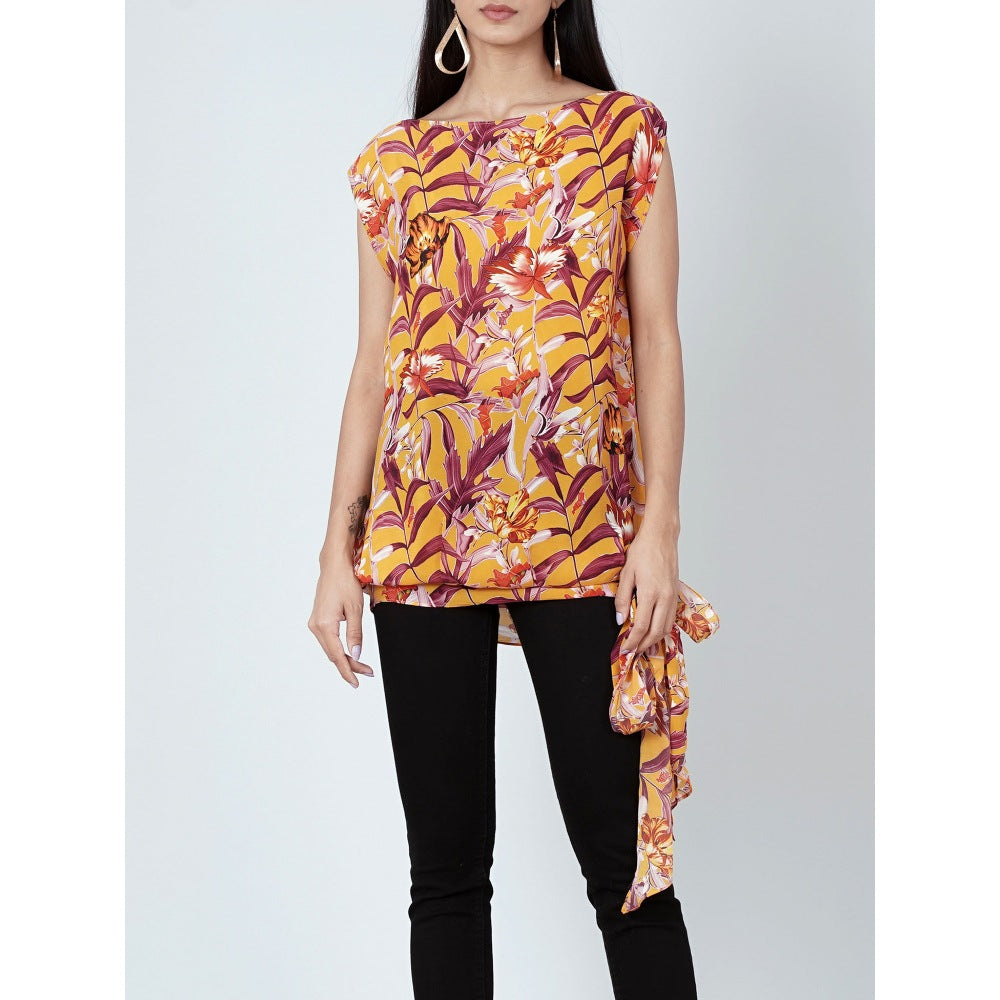 First Resort by Ramola Bachchan Yellow Tropical Print Top