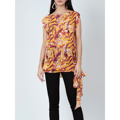 First Resort by Ramola Bachchan Yellow Tropical Print Top