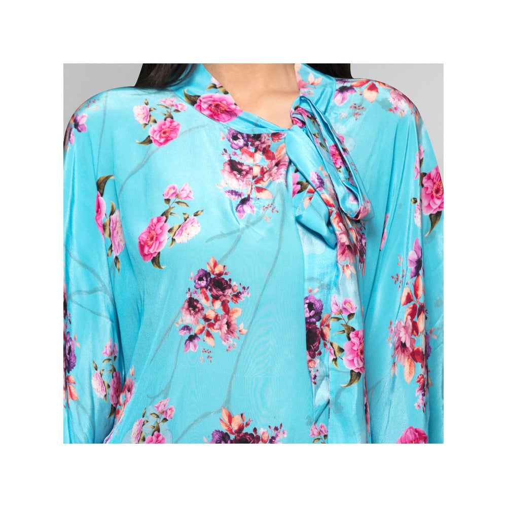 First Resort by Ramola Bachchan Blue Floral Top