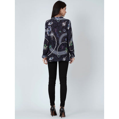 First Resort by Ramola Bachchan Blue Jewel Print Lace-Up Top