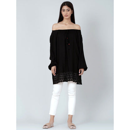 First Resort by Ramola Bachchan Black Lace Peasant Top