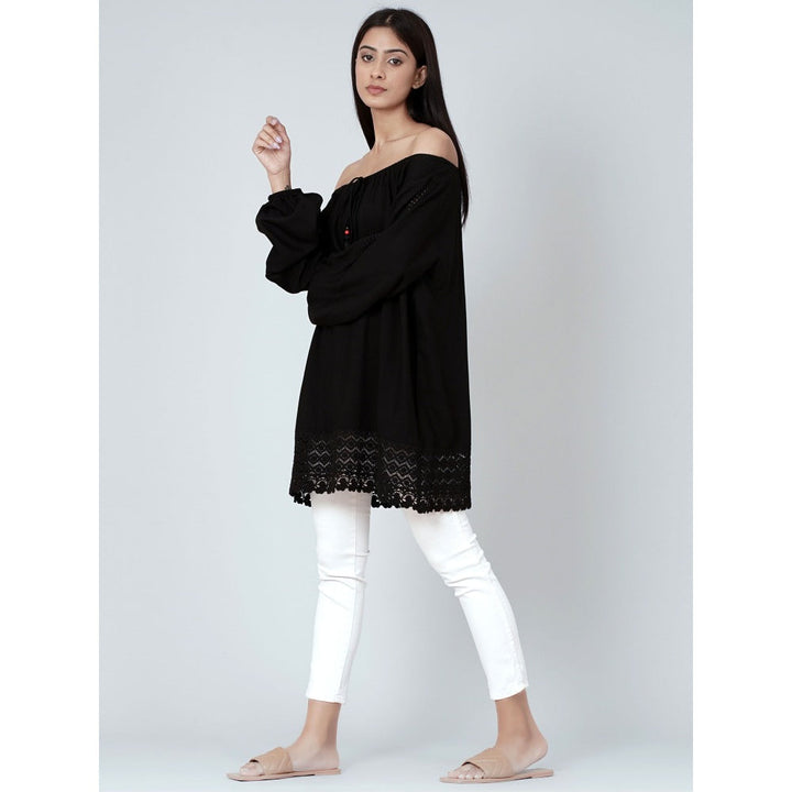 First Resort by Ramola Bachchan Black Lace Peasant Top