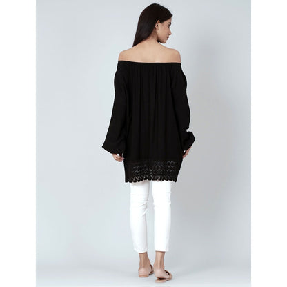 First Resort by Ramola Bachchan Black Lace Peasant Top
