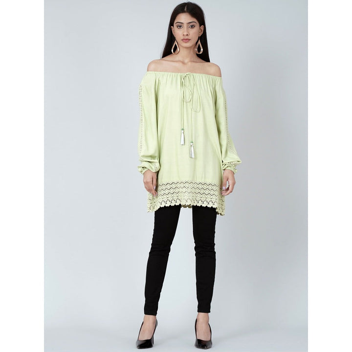 First Resort by Ramola Bachchan Mint Green Lace Peasant Top