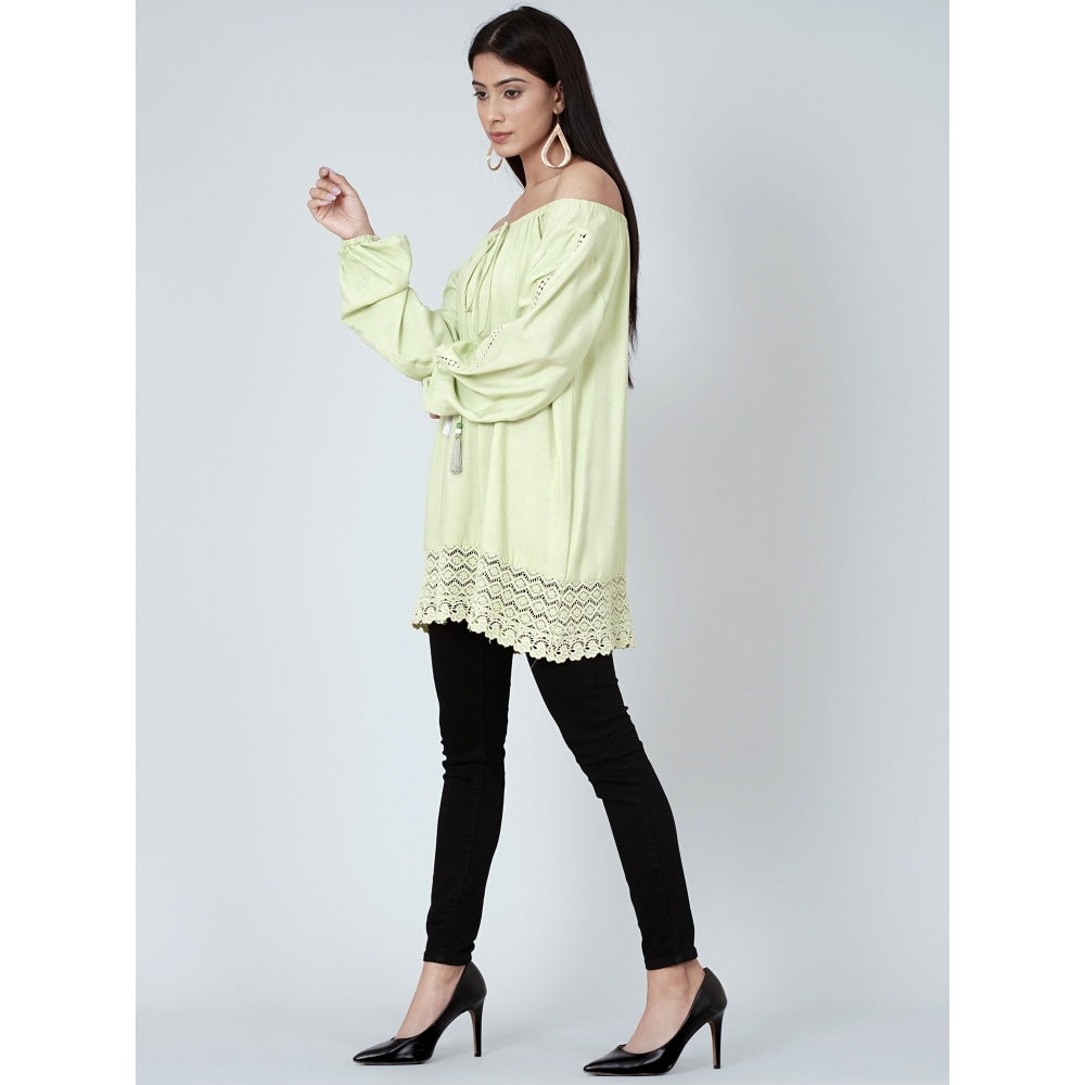 First Resort by Ramola Bachchan Mint Green Lace Peasant Top