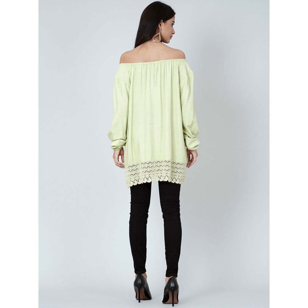 First Resort by Ramola Bachchan Mint Green Lace Peasant Top