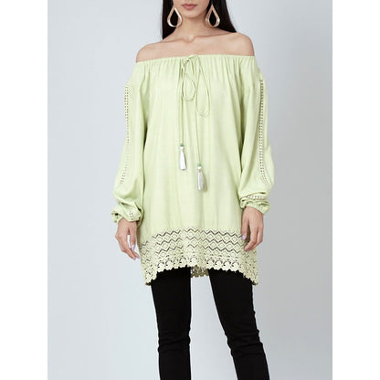 First Resort by Ramola Bachchan Mint Green Lace Peasant Top