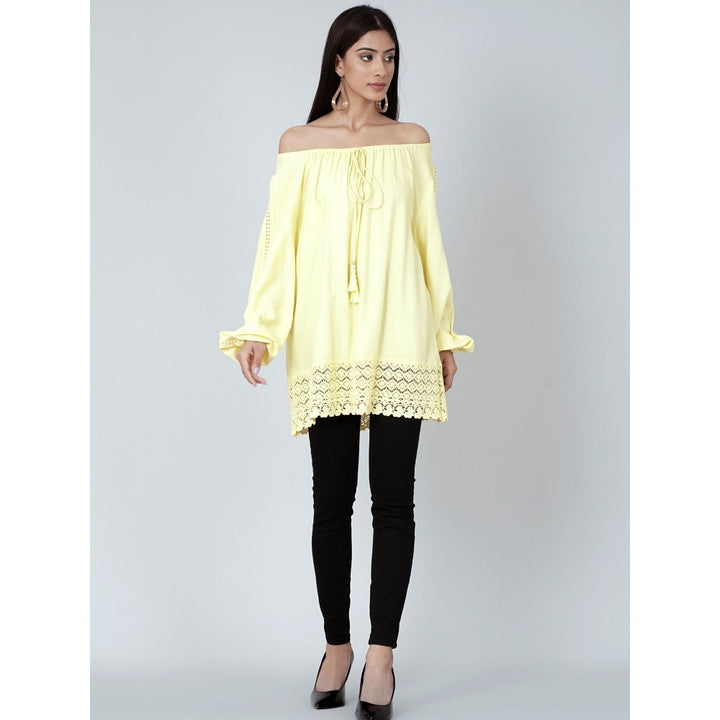 First Resort by Ramola Bachchan Yellow Lace Peasant Top