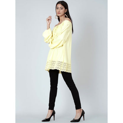 First Resort by Ramola Bachchan Yellow Lace Peasant Top