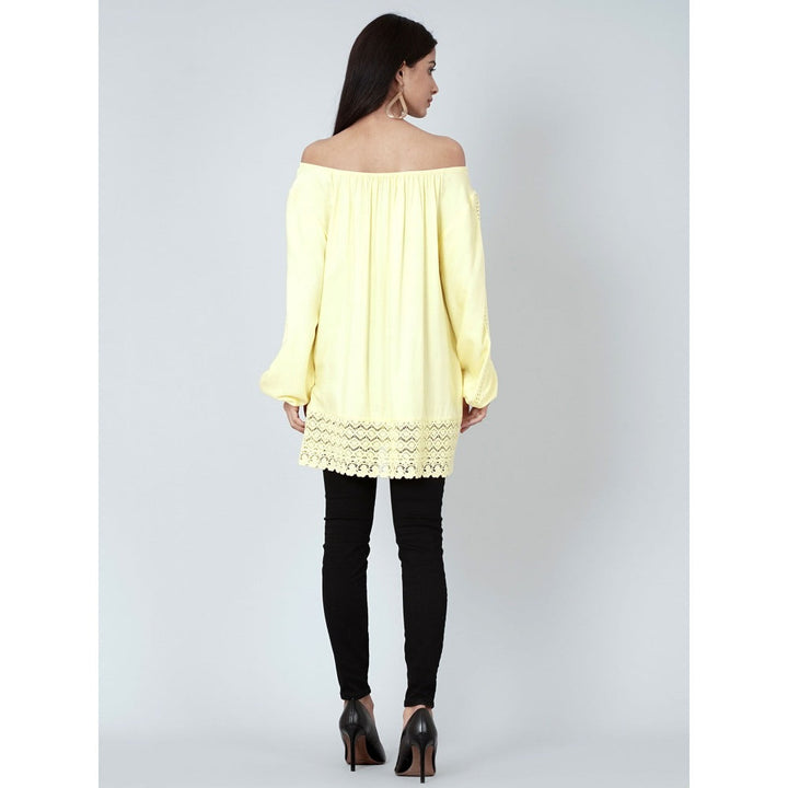 First Resort by Ramola Bachchan Yellow Lace Peasant Top