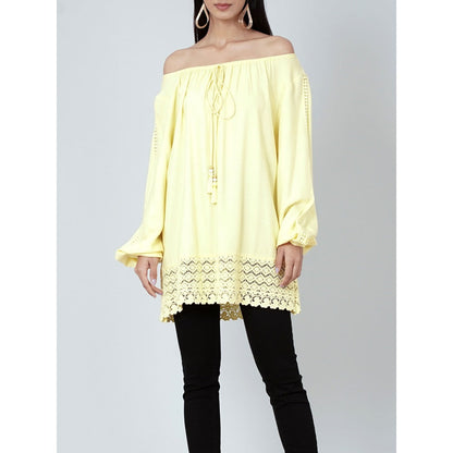 First Resort by Ramola Bachchan Yellow Lace Peasant Top
